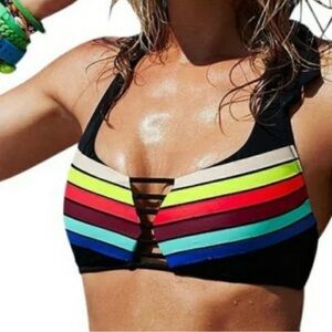 VICTORIA'S SECRET PINK Ladder Front  COLORBLOCK SWIM BIKINI HALTER TOP SIZE M